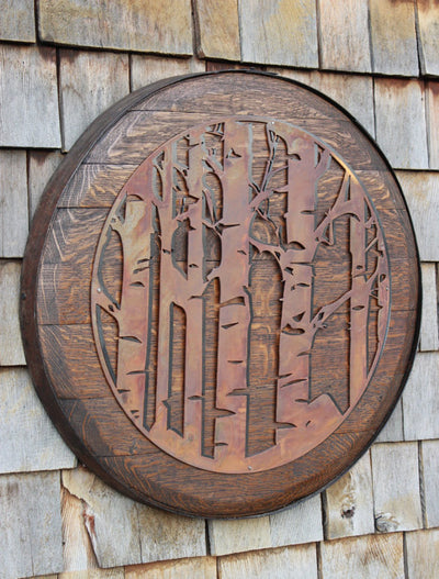 Aspen Trees Metal Carving on Whiskey Barrel Head