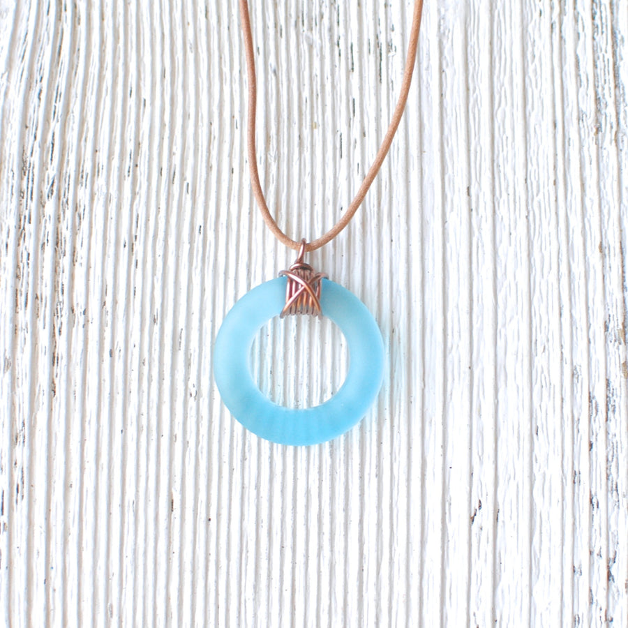 Blue Bombay Sapphire Copper Leather Necklace