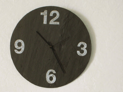 12" Wall Clock Salvaged Slate with Grey Numbers