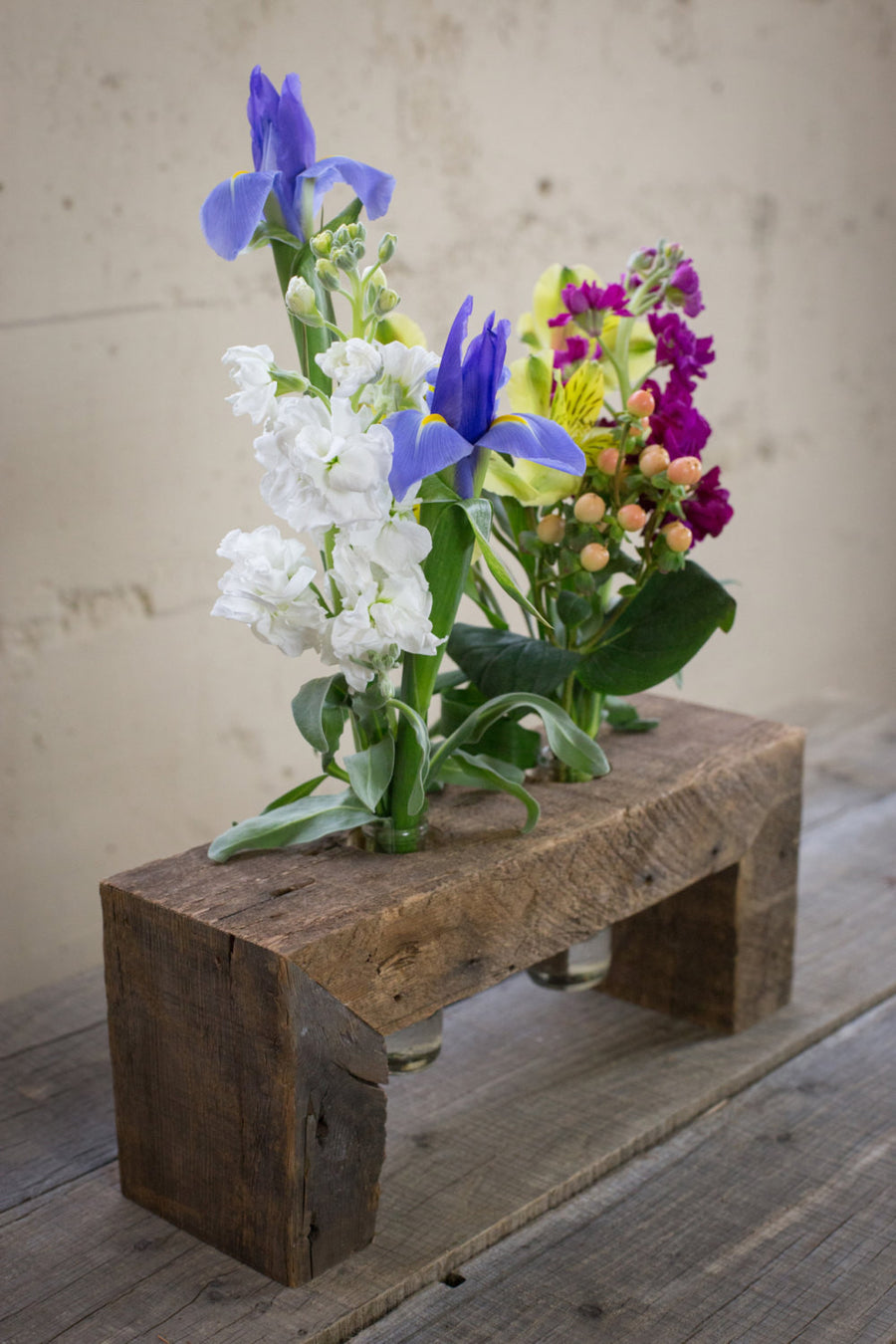 Two Bottle Floating Wood Flower Stand