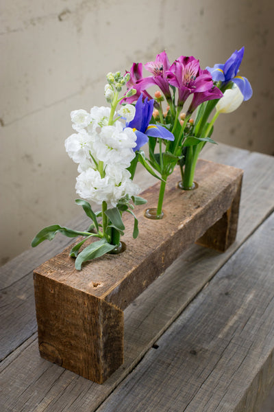 Three Bottle Reclaimed Wood Flower Stand