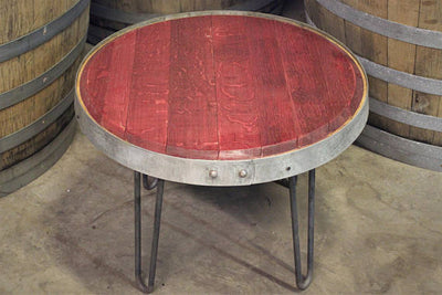 Red Wine Barrel Head Side Table