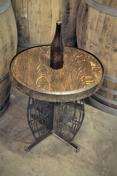 Wine Barrel Table with Steel Barrel Frame Base