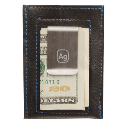 Bryant Upcycled Money Clip Wallet - Blue Trim
