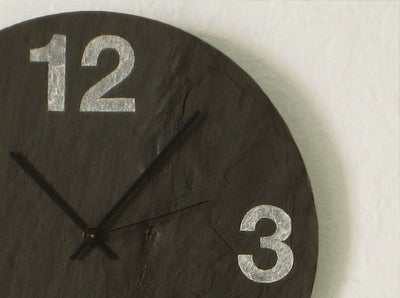 12" Wall Clock Salvaged Slate with Grey Numbers