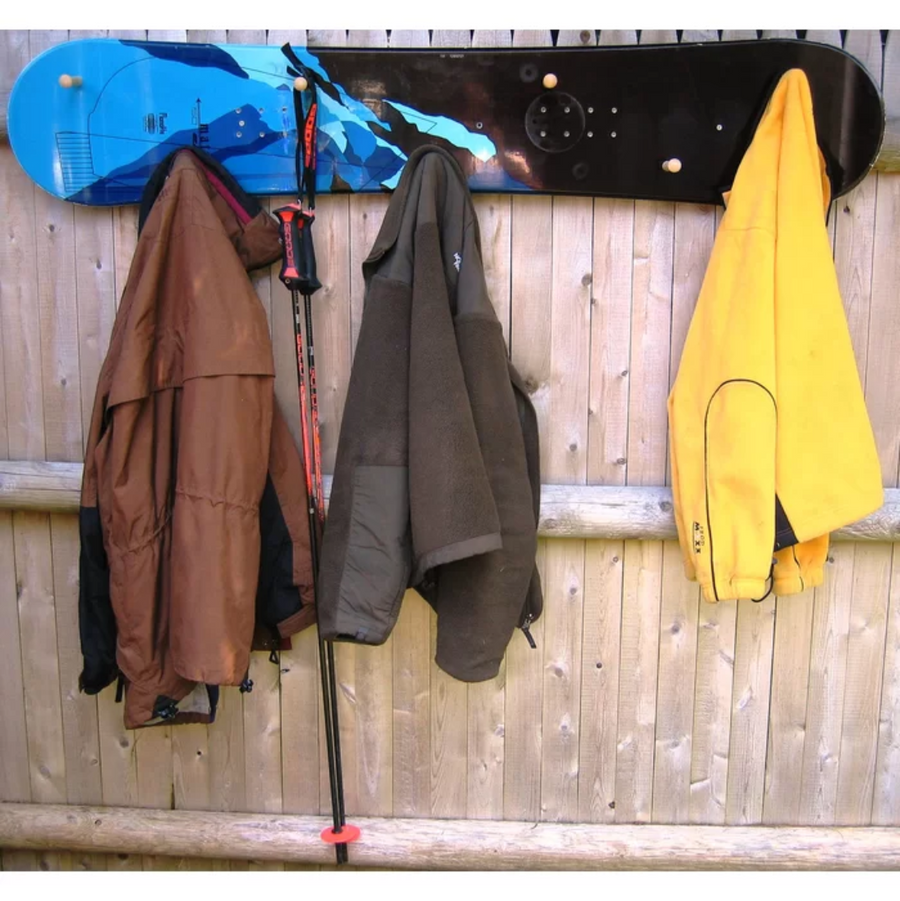 Snowboard Coat Rack with Wooden Pegs