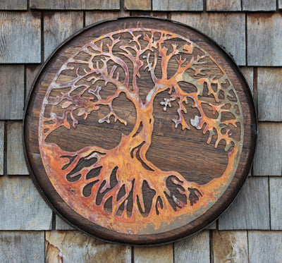 Tree of Life Art on Whiskey Barrel Top
