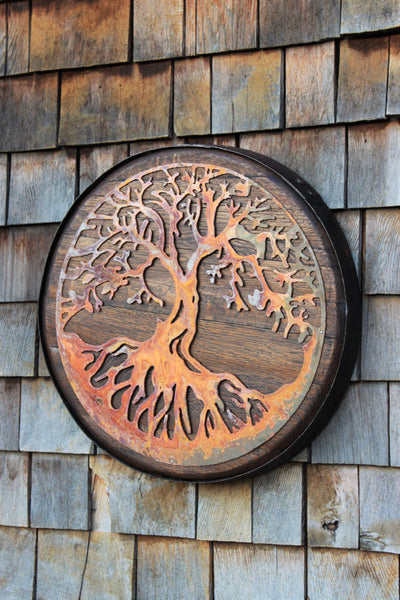 Tree of Life Art on Whiskey Barrel Top